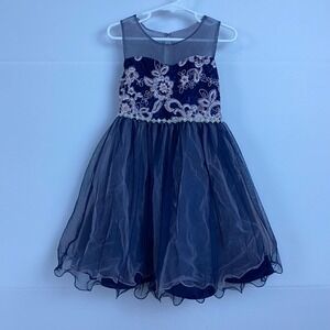 Rare Editions Girls Party Dress - Floral Lace Overlay Tulle Skirt - Size 5